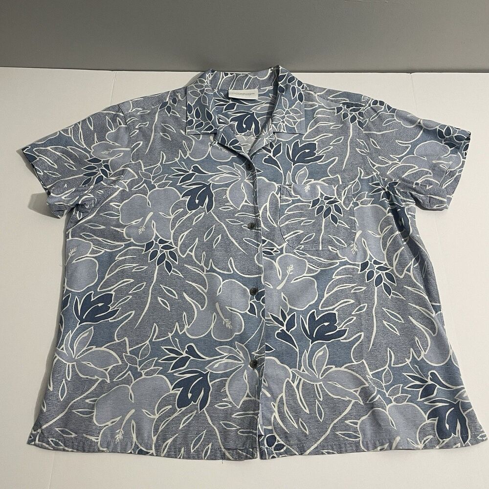 Liz Claiborne Women’s Blue Botanical Print Blouse Short Sleeve No Size Tag